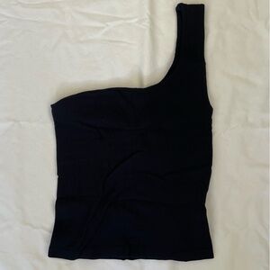 Free People One Shoulder Black Ribbed Top